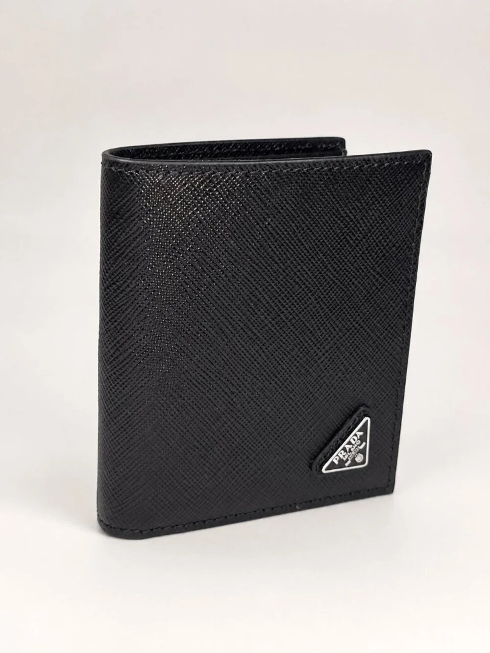 Prada Black Saffiano Leather Bifold Card Holder Wallet New